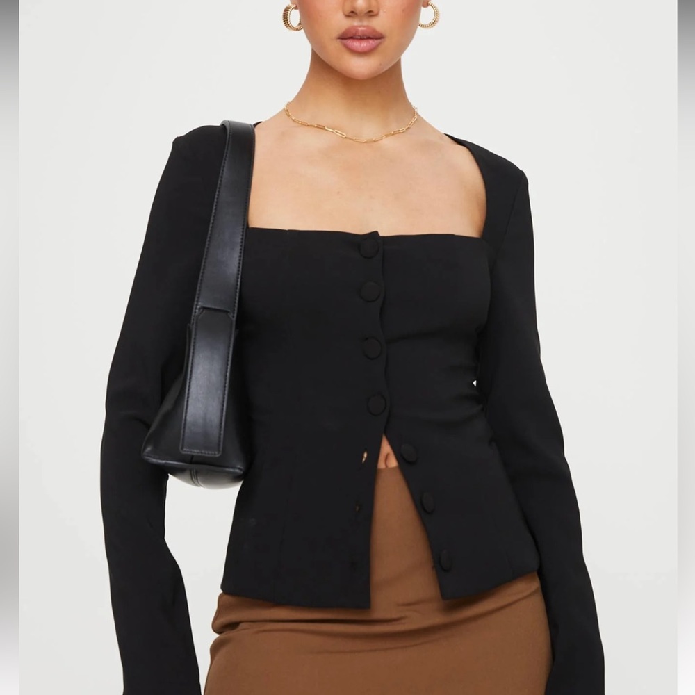 Princess Polly Gaskin Long Sleeve Black Top